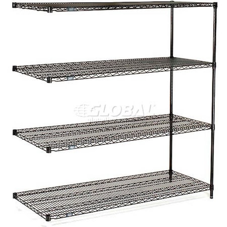 Nexel Black Epoxy, 4 Tier, Wire Shelving Add-On Unit, 72W x 18D x 86H A18728B